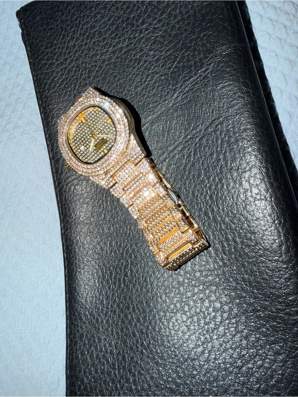 Pintime Iced Out Two Tone 14k Gold Silver Lab Diamond Stainless Steel Watch